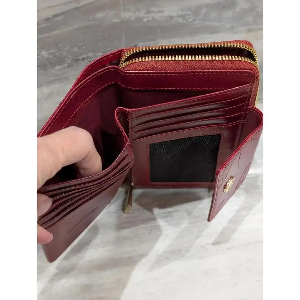 Valentina Red Embossed Leather Zip Wallet with Gold in Excellent Condition!